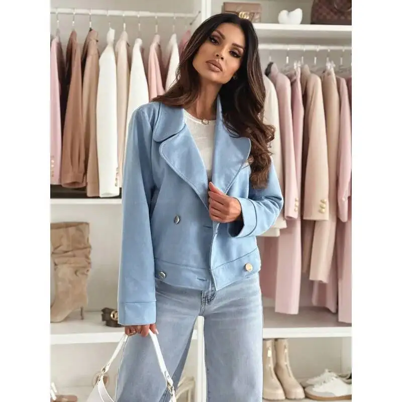 

Стиль 2025 г., новый костюм, кардиган с воротником и длинными рукавами, короткая куртка