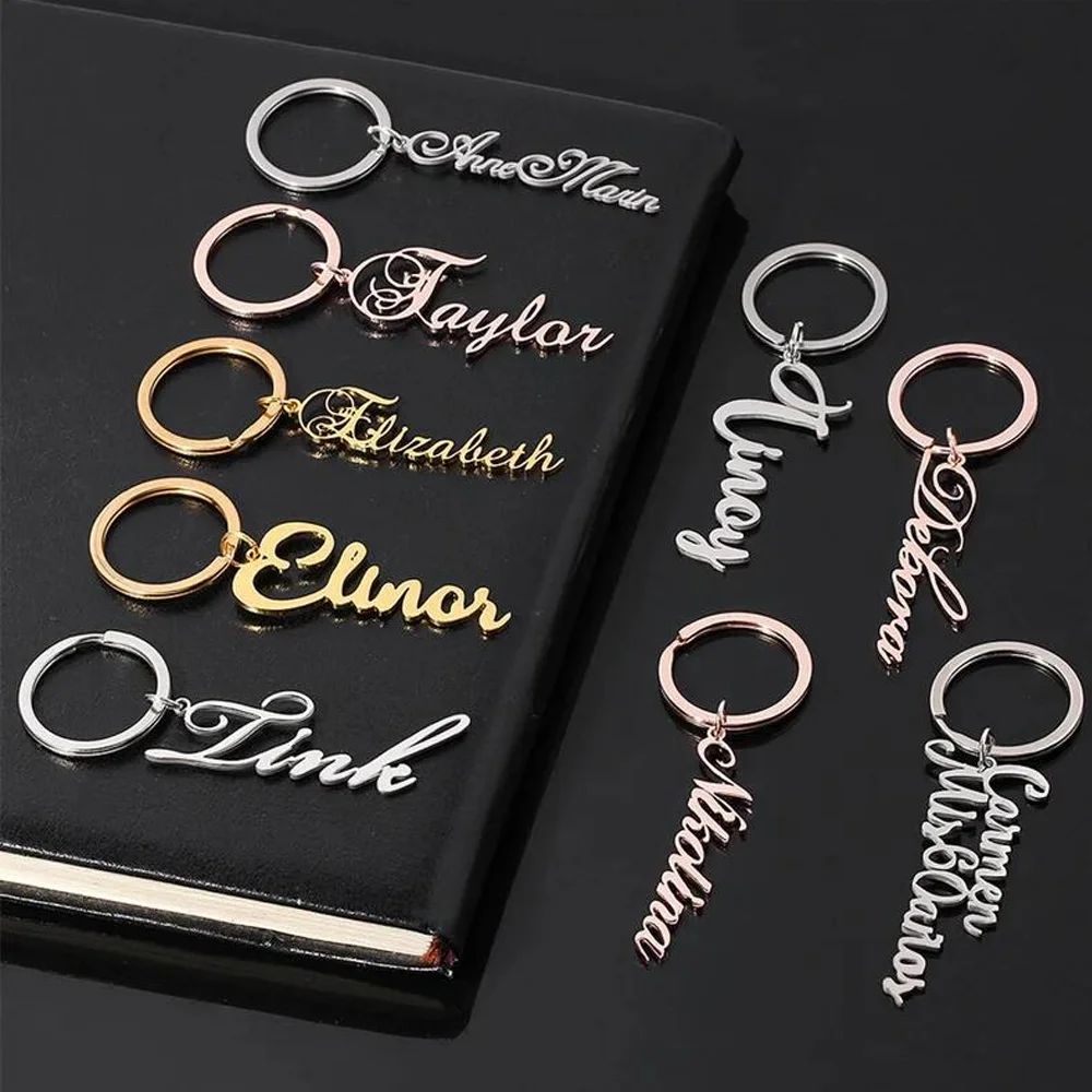 Fashion Customized Name Letter Keyring Unique Stainless Steel Keychain for Women and Men Customized Keychain Gift New Product