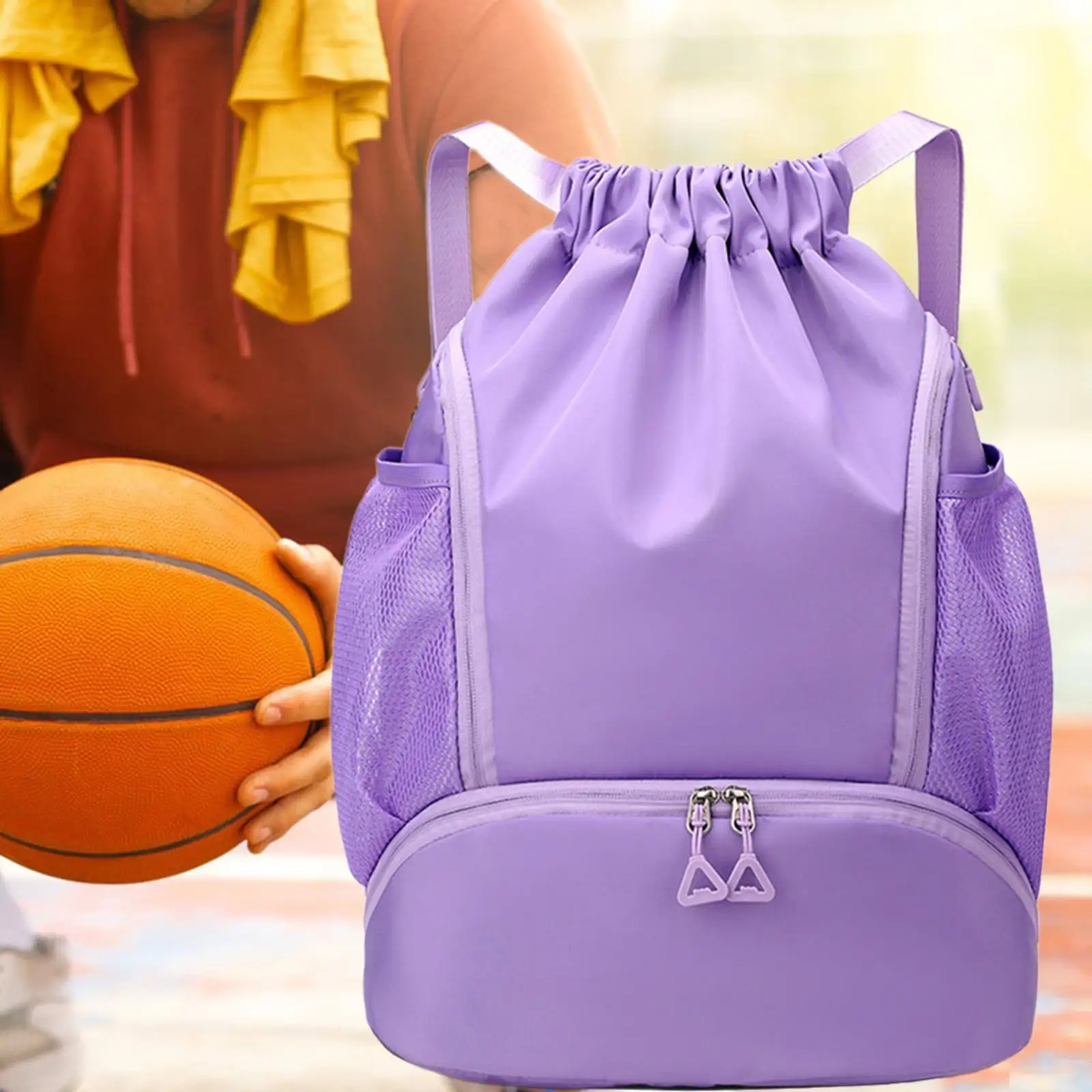 Drawstring Backpack for Men/Women, Basketball, Cinch, Beach, Swim Bag with Side Pockets And Shoe Compartment, Sports Gym Bag
