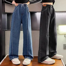 Teen Student Girls Jeans Spring 2024 Kids Denim Pants Casual Jeans for Girls 6 8 10 12 14 Years Elastic Waist Children Trousers