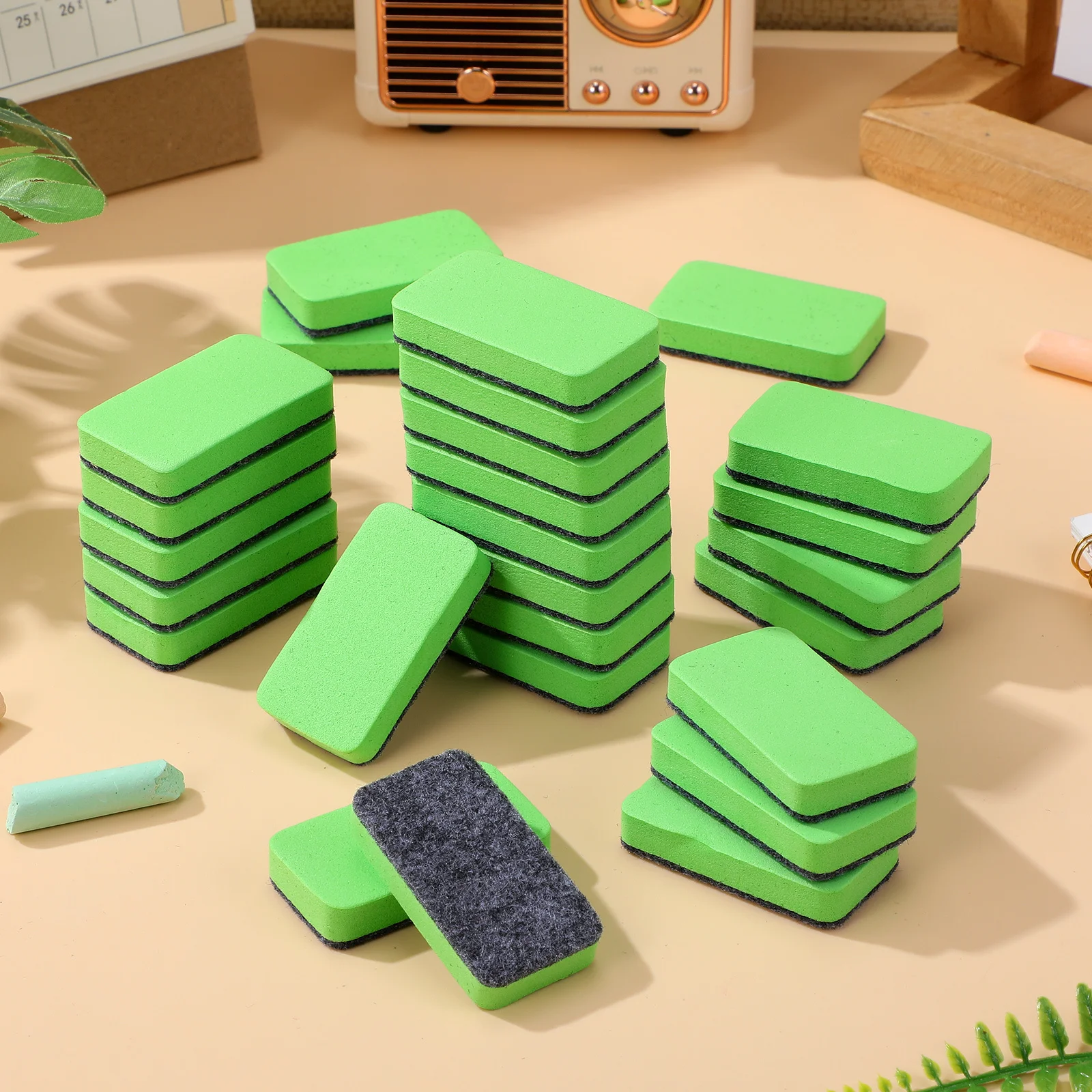 

50Pcs Small Whiteboard Eraser Green Felt Dry Erase Cleaner for Home Office Classroom Blackboard Writing Surface Care