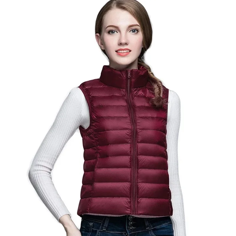 Chaqueta sin mangas ligera/delgada con cuello rojo para mujer, chalecos femeninos cortos de moda, chaleco azul caqui verde negro,