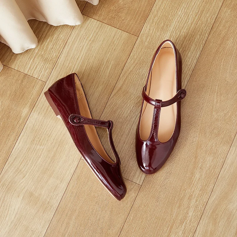 Mary Jane French Style Retro Flat Shoes Genuine Leather Round Toe Mules Spring Autumn Women Flats One Strap Ladies Shoes