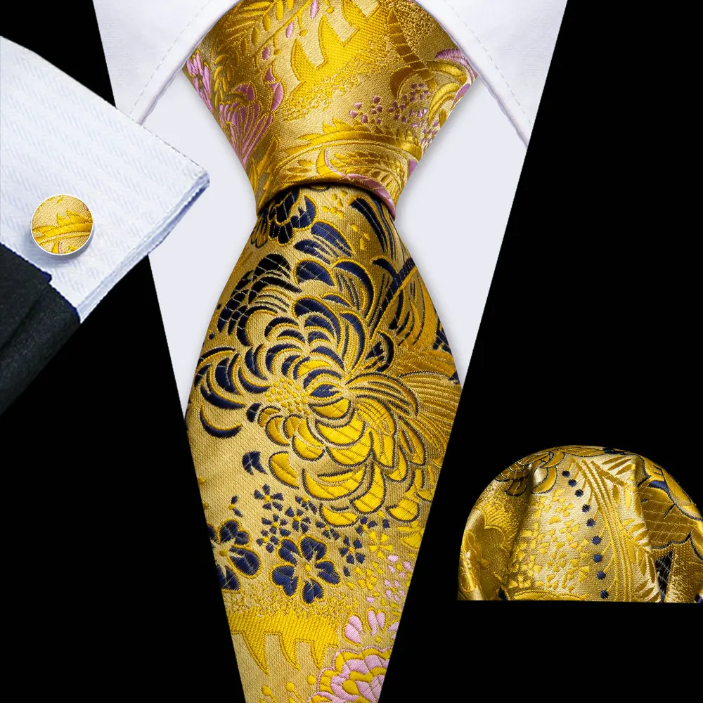 Schwarz gold Rosa Männer Hochzeit Krawatte Silm Blumen Seide Krawatte Jacquard Einst ecktuch Manschetten knöpfe Sets Business Party Barry. wang