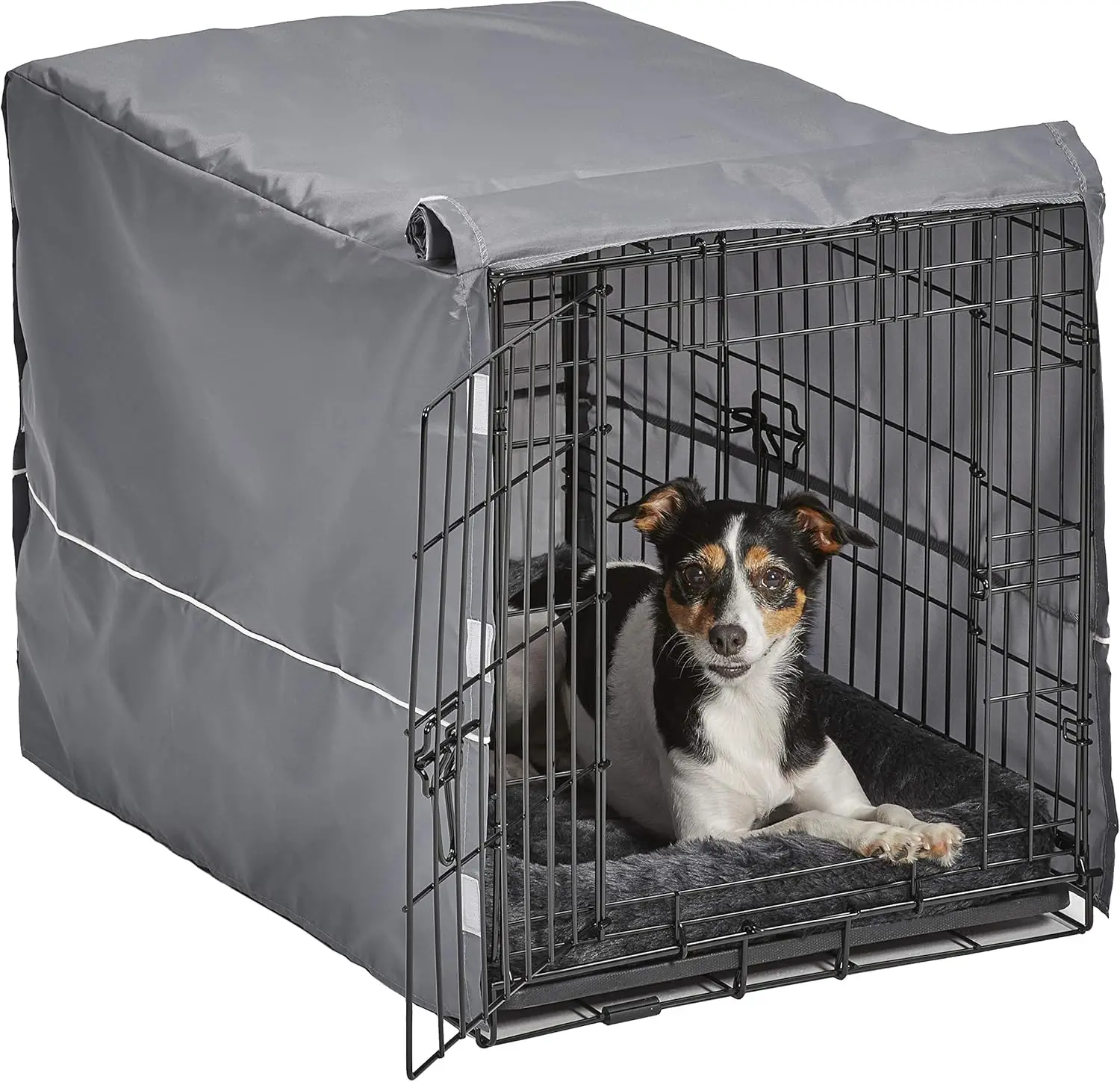 

Double Door 30-inch Dog Crate Kit with Gray Bed and Cover, Ideal for Medium Breeds