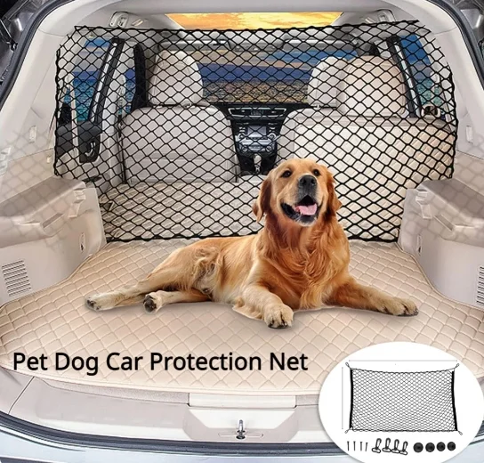 Barrera de coche para mascotas, red Universal elástica para asiento trasero de coche, almacenamiento de barrera para mascotas, Protector de seguridad para asiento trasero, red de malla