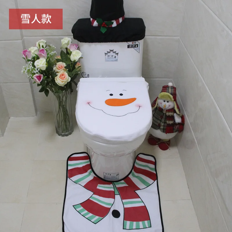 

Christmas Decoration Santa Claus Toilet Seat Cover Santa Claus Toilet Cover Foot Mat Water Tank Cover Tissue Cover Christmas