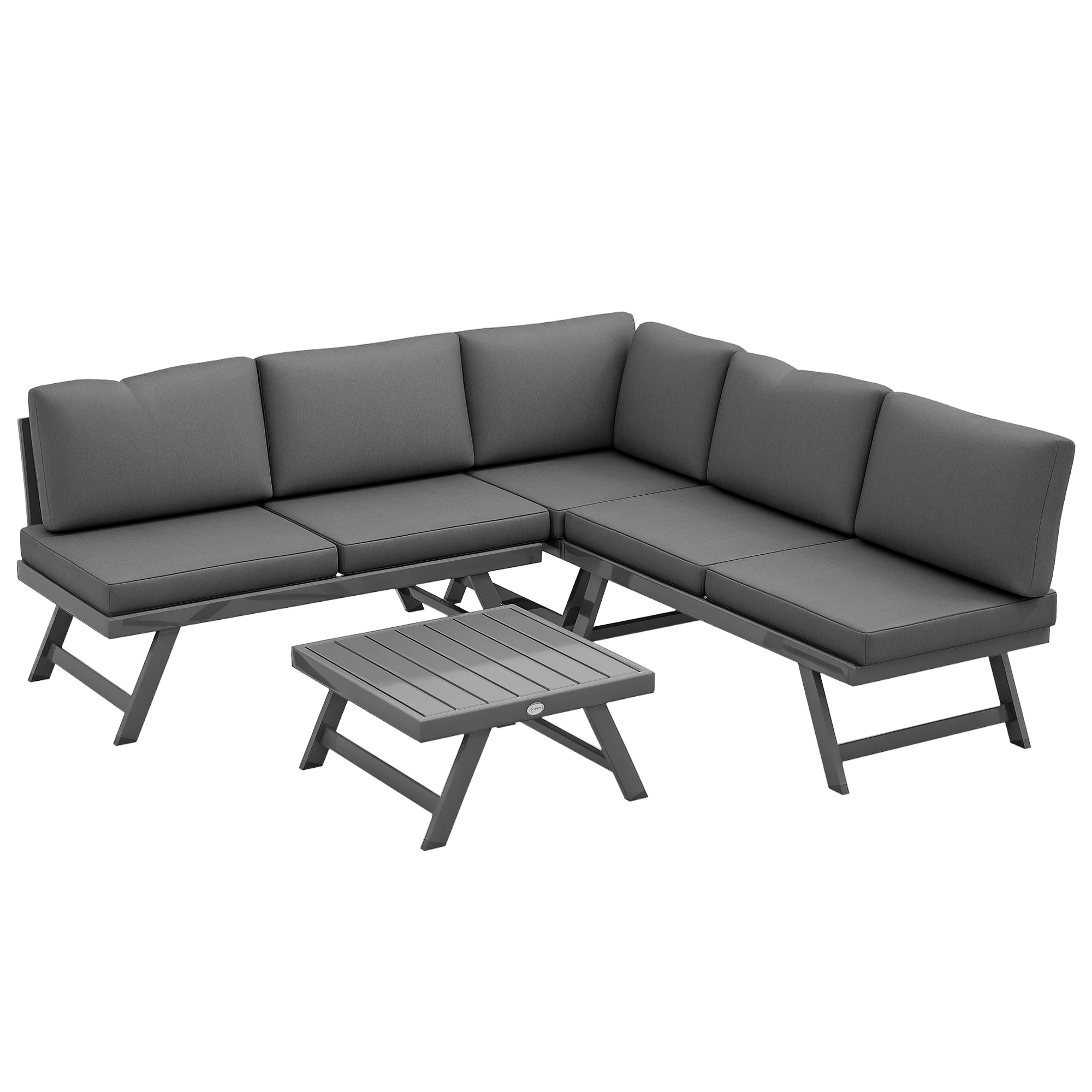 Outsunny Ensemble salon de jardin d'angle et convertible 4 pièces avec 2 banquettes, 1 fauteuil d'angle et 1 table basse