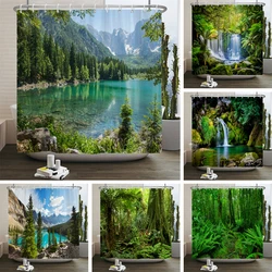 Rideaux de douche de paysage naturel de forêt, impression 3D, rideaux de bain, tissu lavable en polyester avec crochets, écran décoratif pour la maison