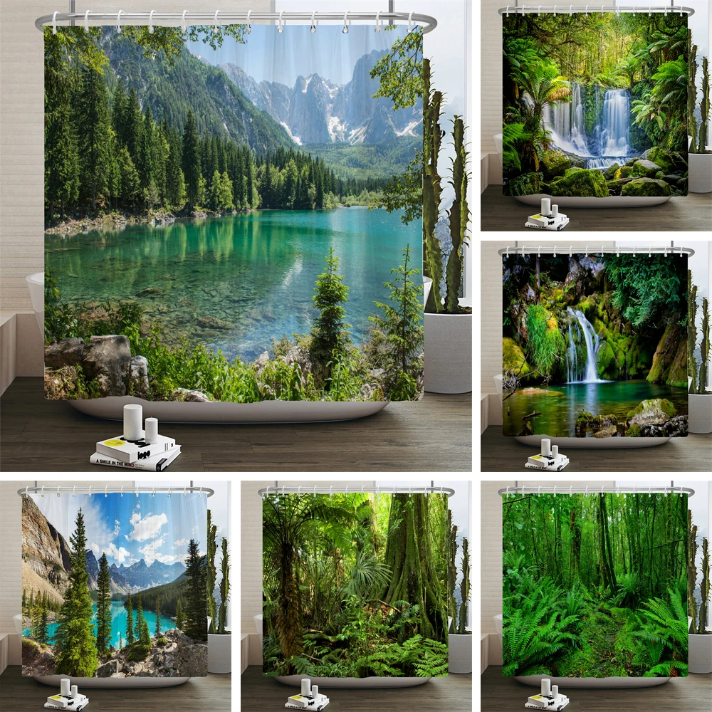 Forest Natural Scenery Shower Curtains 3d Printing Bath Curtains Polyester Washable Fabric With Hooks Home Decorative Screen