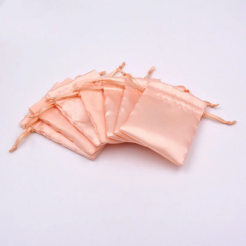 50PCS Satin Drawstring Pouch High Grade Champagne Silk Jewelry Bag Necklace Bead Storage Gift Wrapping Sachet Soft Print Logo