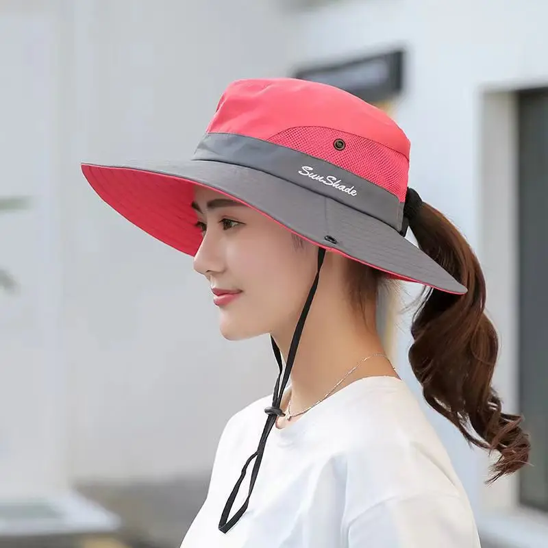Women\'S Summer Sun Hat With Large Brim Breathable and Foldable Sun Protection Fisherman\'S Hat Holiday Beach Hat