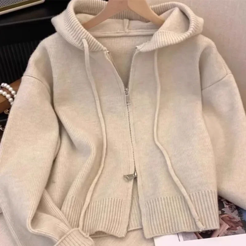 

Autumn Leisure Hooded Open Cardigan Women's Sweatshirt Loose Long Sleeve Zipper Knitted Casual Comfortable Women's Top