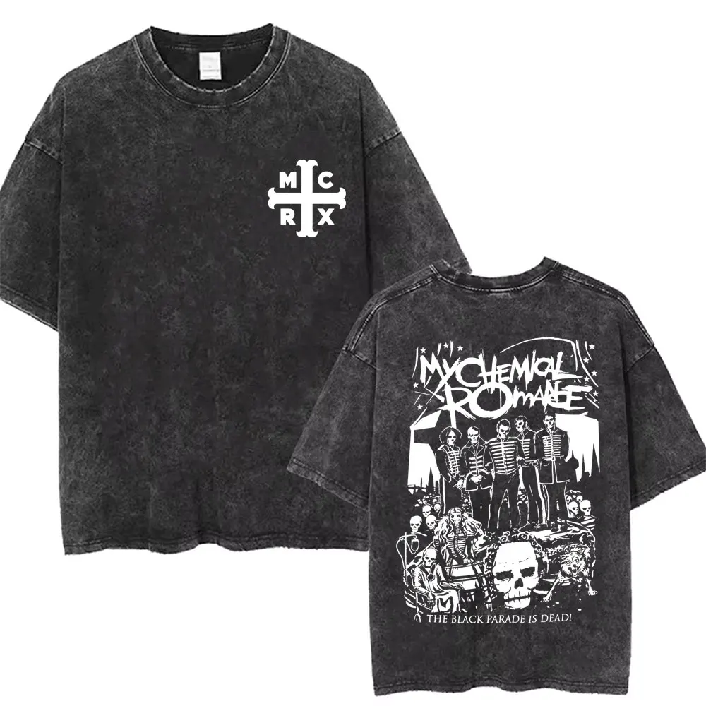 Rock Band My Chemical Romance-Camiseta Retro de algodón lavada para hombre y mujer, camiseta de gran tamaño Y2K Punk desgastada ‌   Camiseta casual streetwear