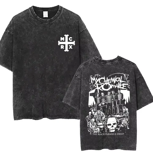 Rock Band My Chemical Romance-Camiseta Retro de algodón lavada para hombre y mujer, camiseta de gran tamaño Y2K Punk desgastada Camiseta casual streetwear