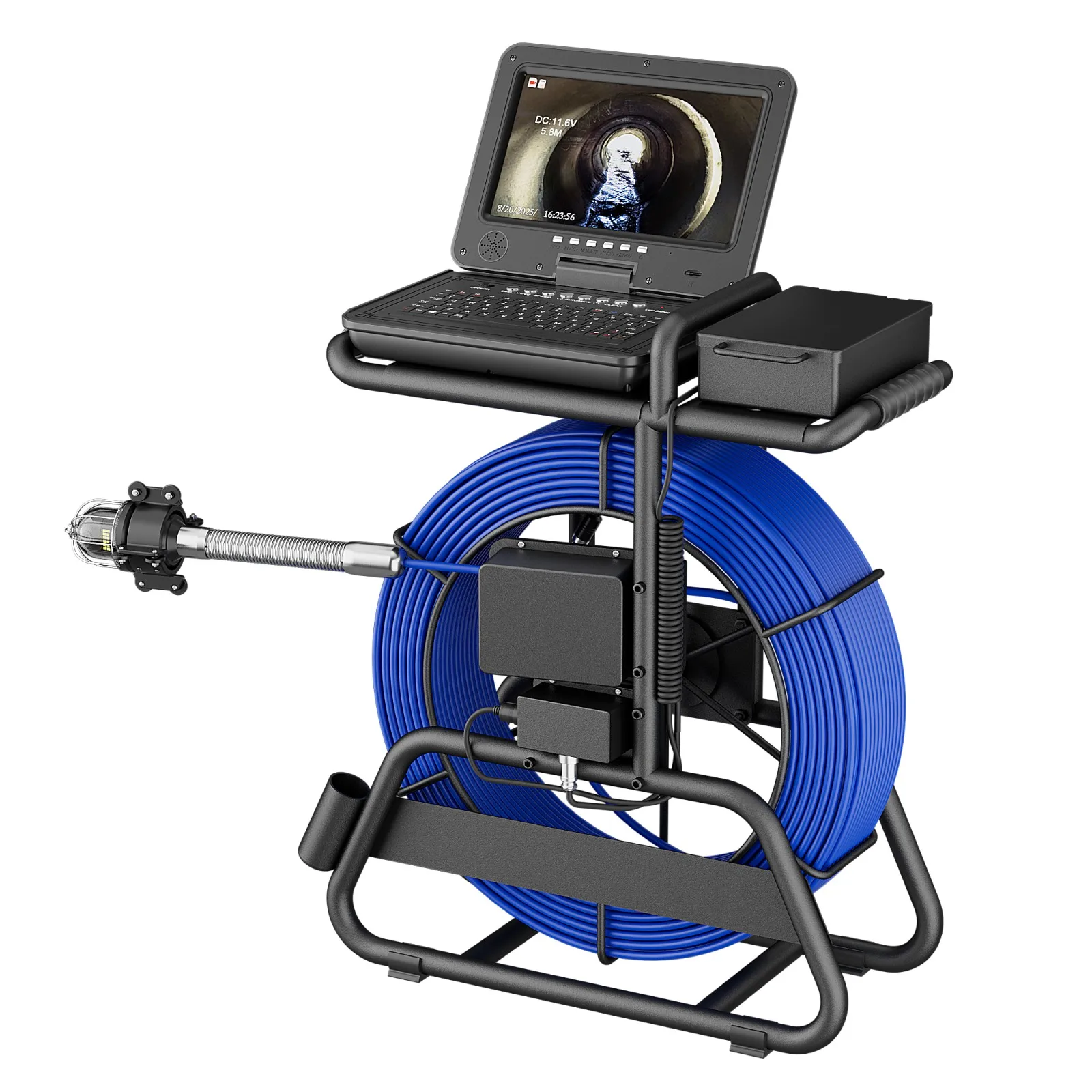 

360° Pan Tilt Sewer 10" IPS 512Hz Locator Meter Counter 7mm Thick Cable Pipe Endoscope