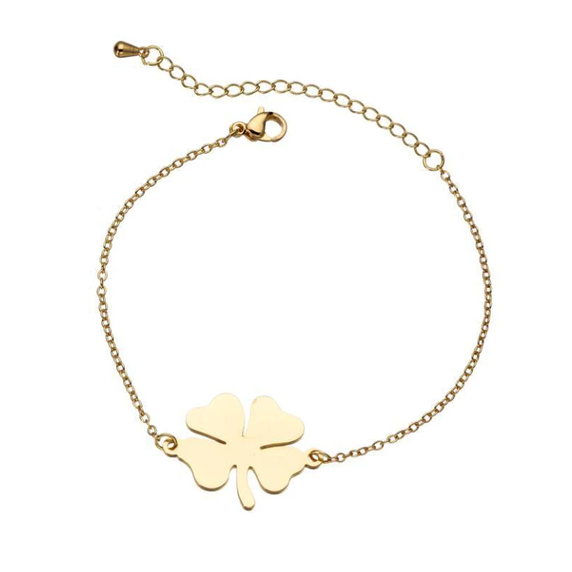 Tarnsih Free Four Leaf Clover Charm Bracelet Stainless Steel Silver 18K Gold Color Women Fashion Jewelry