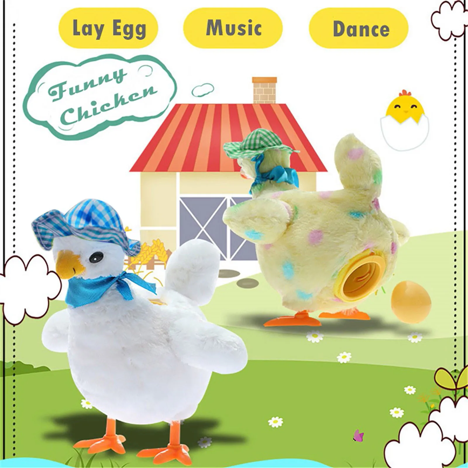 

30cm Funny Electronic Pet Toys Hen Laying Eggs With Music Plush Doll Child Anti-Stress Gadget Fun Game Birthday Gifts