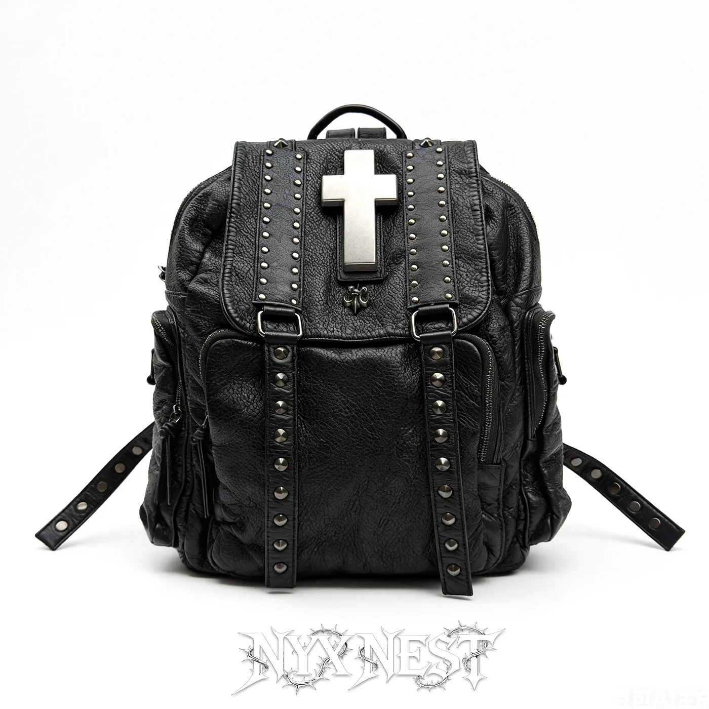 Y2K Black Punk Large Capacity Backpack Subculture Cross Locomotive Commuter Classic Backpack