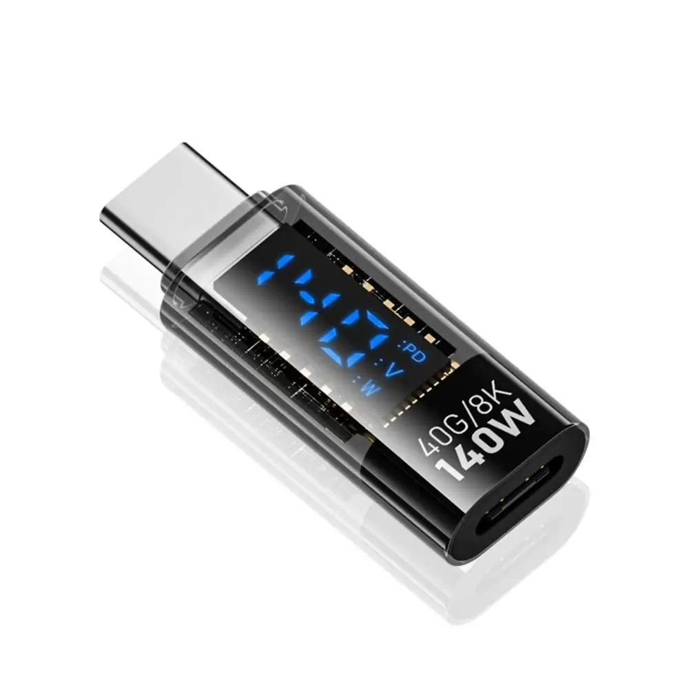 PD 140W USB-C Adapter Digital LED Display 40Gbps Power Meter Tester Smart Chip Aluminium Alloy Type-C Extension Connector Laptop