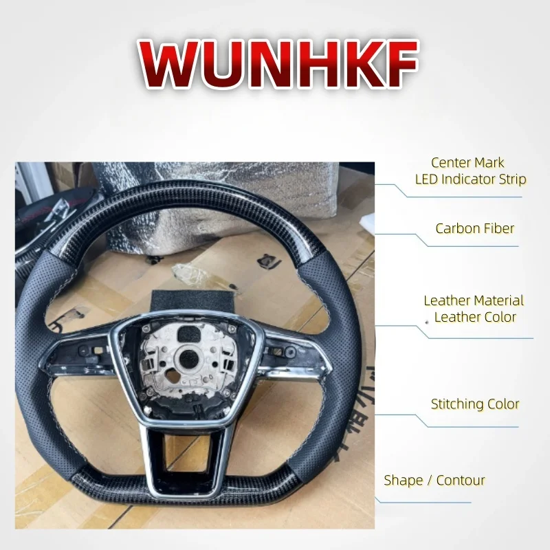 Suede Brown Leather White Multifunction Steering Wheel Assembly For Audi A6 A7 C8 2019 - 2025 upgraded S6 S7 RS 6 RS 7 sports
