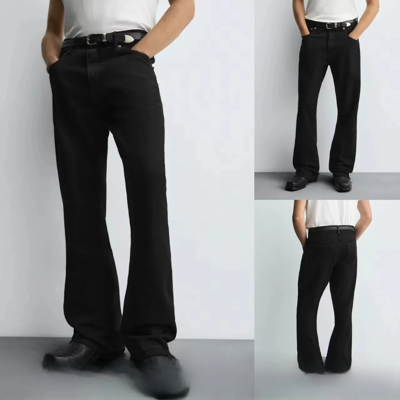 

Новые мужские джинсы-буткат с зауженным низом, украшенные, повседневные, удлиненные, со средней посадкой, из хлопкового стрейч-денима