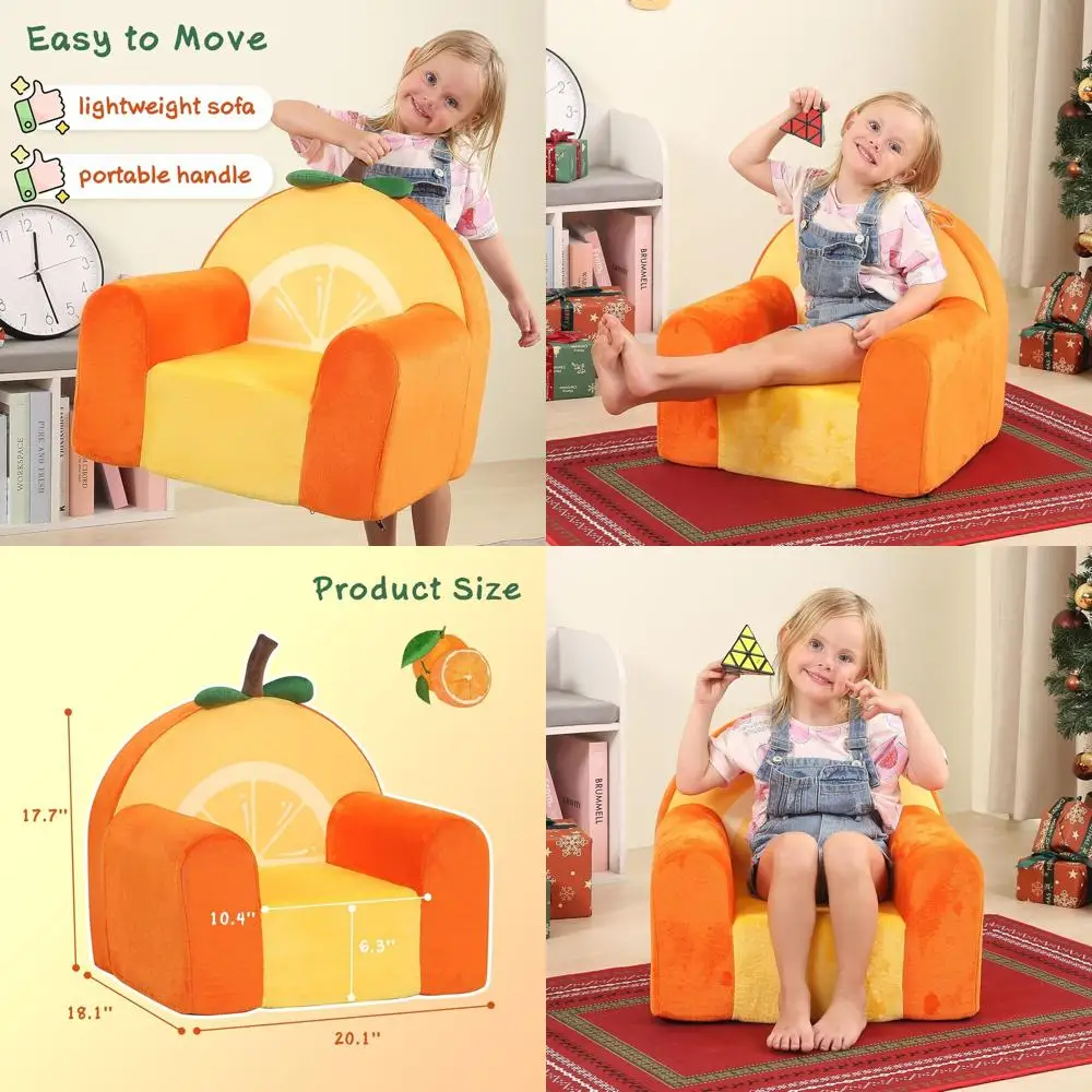 

Оранжевый детский диван с высокоплотным наполнителем, идеально подходит для чтения и комфорта