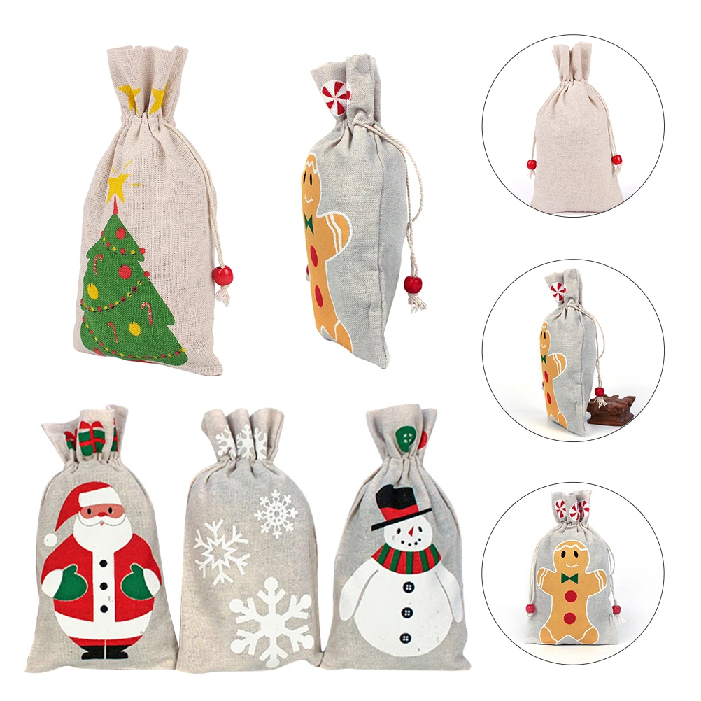 

5Pcs Christmas Gift Packing Pouches Reusable Drawstring Bags for Holiday Candies Chocolates Favors Xmas Candy Bag