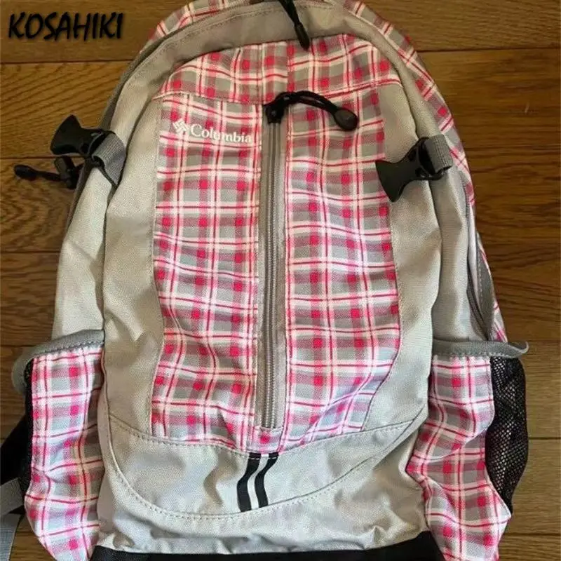 Patchwork Vintage kotak-kotak ransel Harajuku Fashion tinggi kapasitas trendi Grunge tas sekolah siswa Y2k estetika ransel wanita