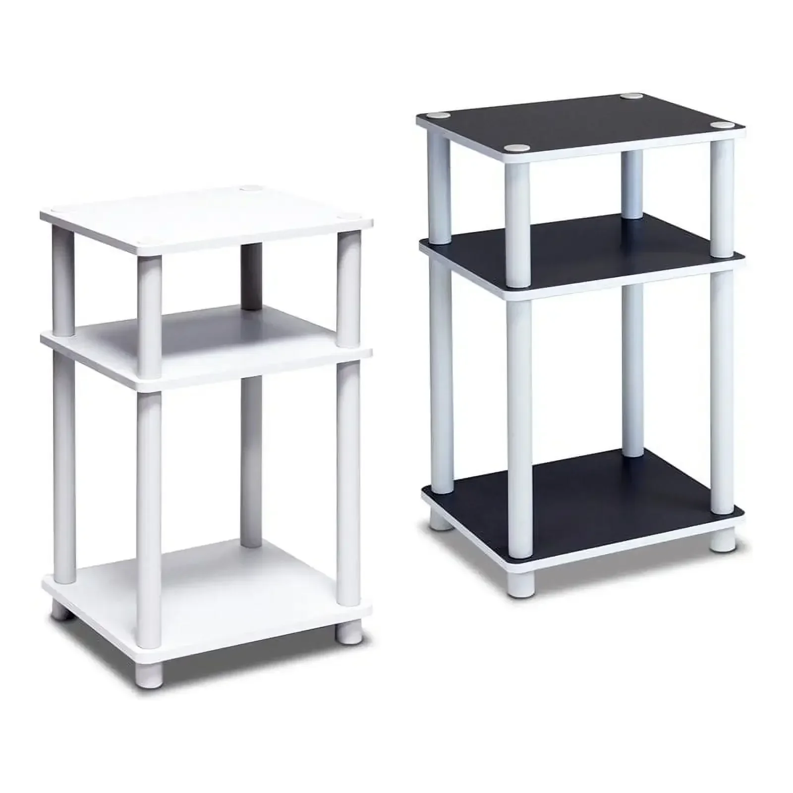 Just 3-Tier Turn-N-Tube End Table, 2-Pack, Black/White