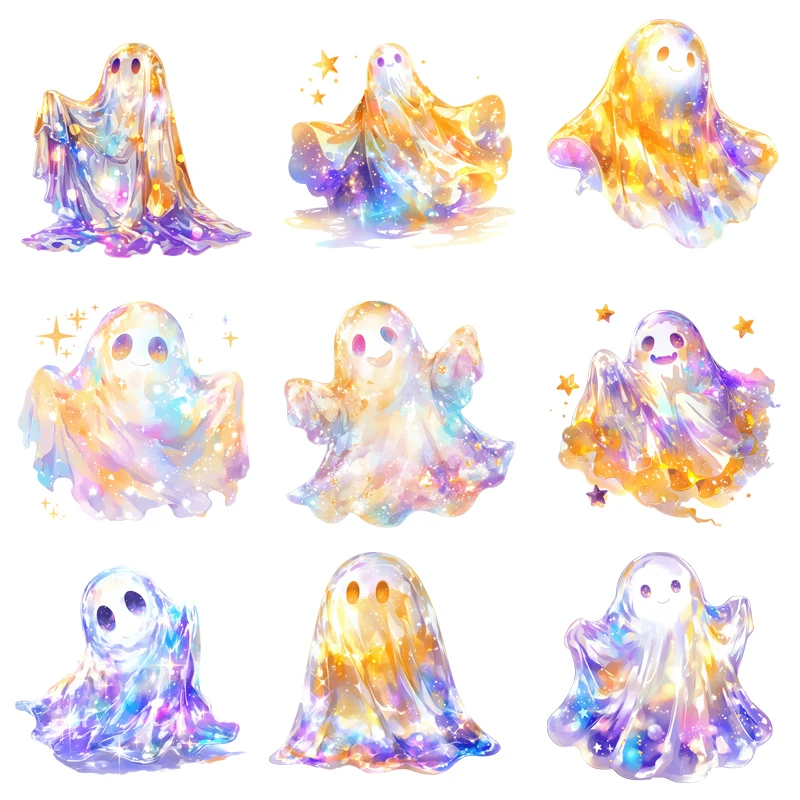 15cm Cartoon Colorful Sparkling Ghost Ironing Heat Transfer Stickers DTF Vinyl Stickers Washable T-shirt Stickers DIY