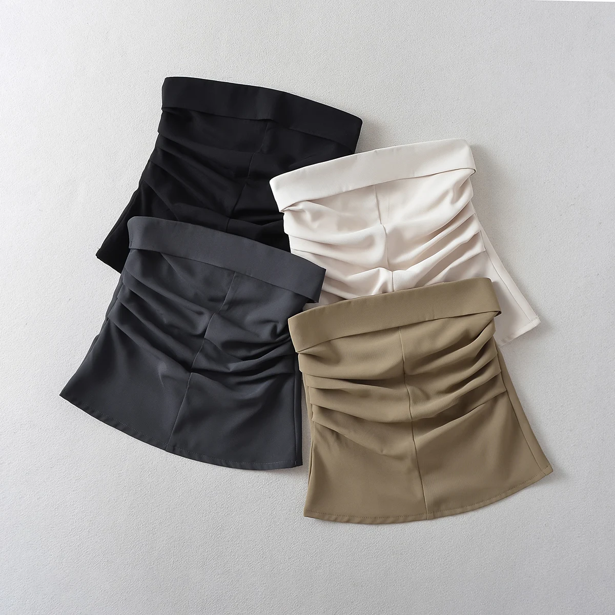 2023 Summer Slash Collar Strapless Tank Top Sexy Women Elastic High Waist Mini Short Skirt With Shorts bielizna 2 Pieces 1 Set