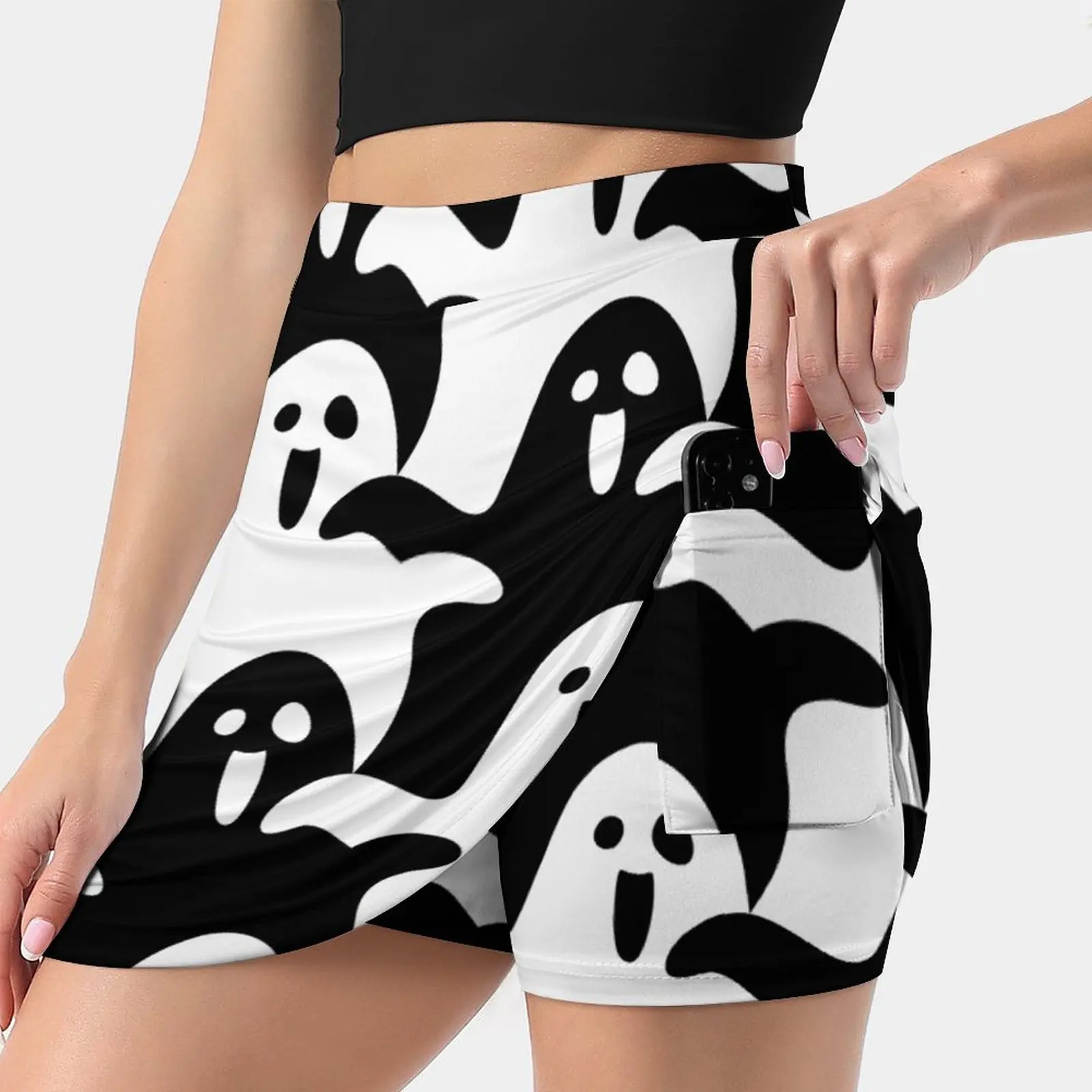 Spooky Scary Ghosts Koreanische Mode Rock Sommer Röcke Für Frauen Licht Proof Hosen Rock Ghosts Geist Halloween Weiß Schwarz