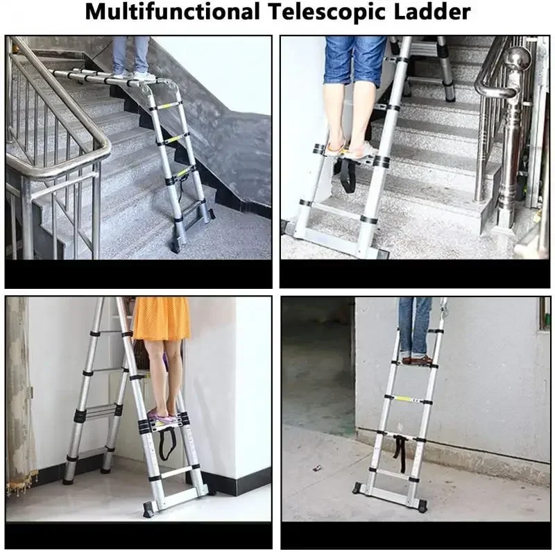 1.9M+1.9M Foldable Telescopic Ladder Safely Extends Herringbone Ladder Space-saving Straight Ladders Thickened Aluminum Ladders