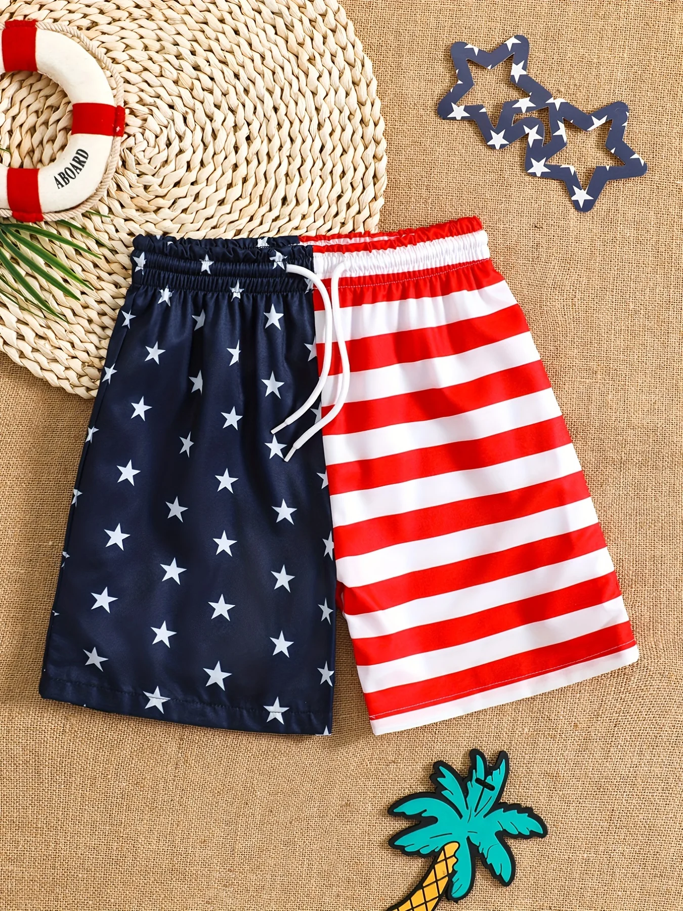 2024 American flag 3D Print Elastic Waist Drawstring Beach Pants Swim Shorts For Boy Comfortable Kids Clothes Summer Boys Shorts