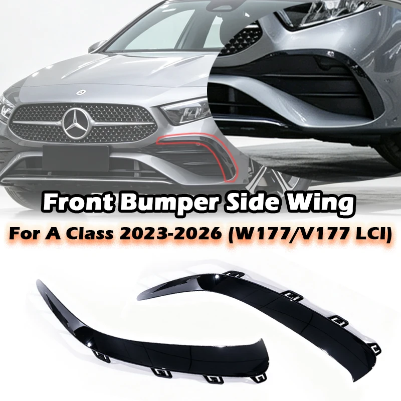 Fog light cover trim Side Wing Flap Canard Gloss Black For Mercedes-Benz A-Class W177 V177 Facelift 2023+ 1778850606 1778850506