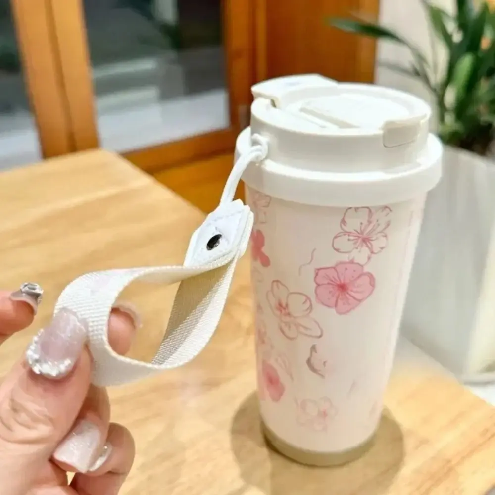 Valley Flower Cute Water Bottle With Straw Vacuum Insulated 316 Stainless Steel Coffee Cup With Straw INS Style 500ml