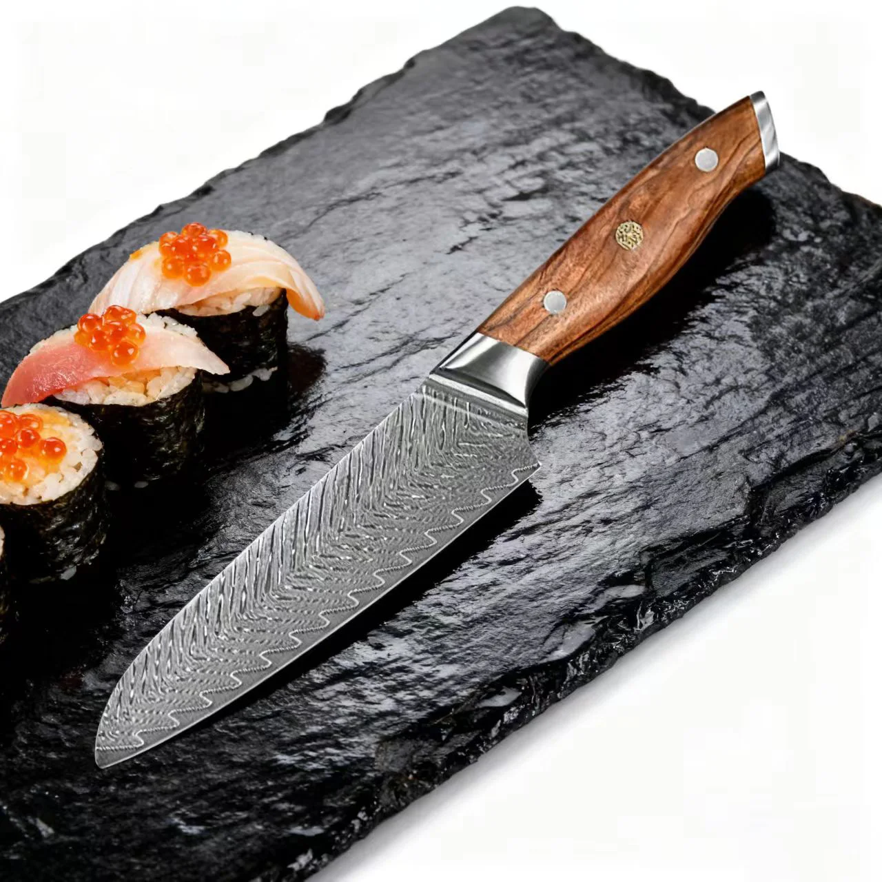 

6,7-дюймовый нож Santoku, 67 слоев, лезвие из дамасской стали, нож шеф-повара, нож для нарезки мяса, овощей, японский кухонный нож с деревянной ручкой