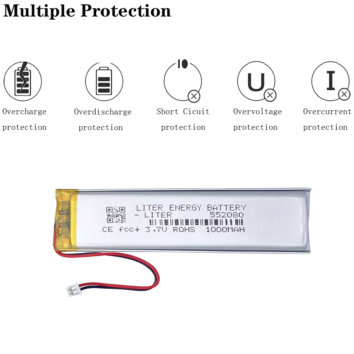 3.7V Rechargeable Polymer Strip Shaped Built-In 552080 1000mah High Capacity Lithium Battery For Mp4 Mp5 Toy