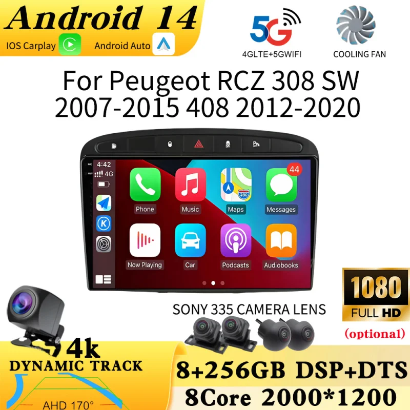 

Android Auto для Peugeot RCZ 308 SW 2007-2015 408 2012-2020 Автомобильный радиоприемник Мультимедийная GPS-навигация Беспроводной Carplay Без 2DIN DVD