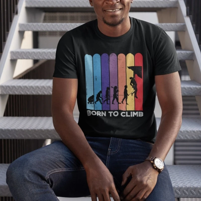 

Рубашка Born To Climb Evolution of Rock Climbing From Ape Through Prehistoric Man To Climber Climbing A Cliff EV1 Графические футболки