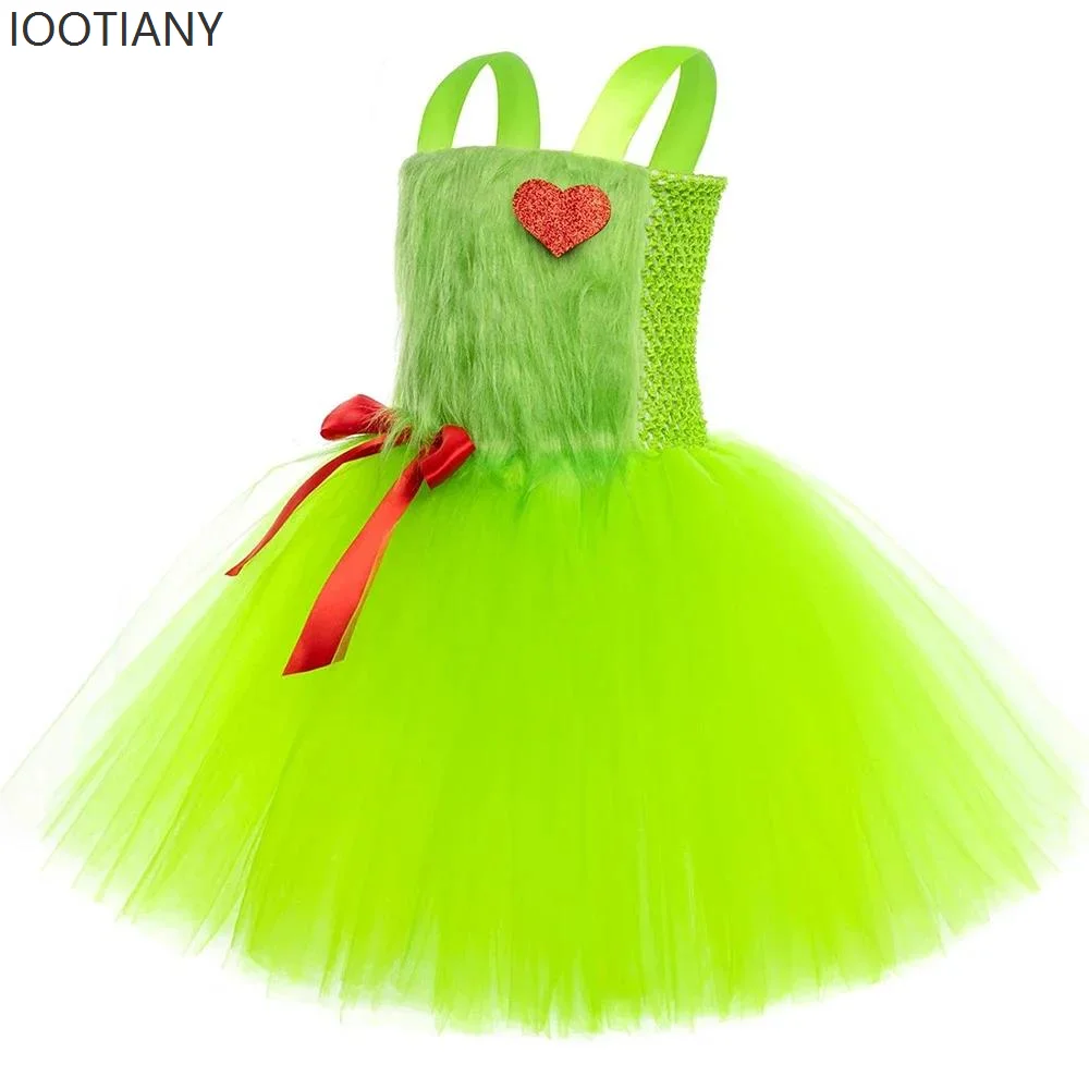 IOOTIANY 그린 산타클로스 코스프레 소녀 크리스마스 라인드 발레 튜튜 드레스 크리스마스 파티 무대 공연 의상 2025