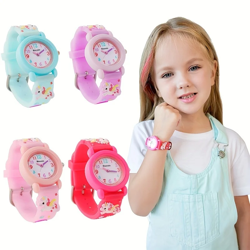 

1pc Girl's Cute Cartoon Unicorn Quartz Watch, Cartoon Pattern Candy Color Durable Watch