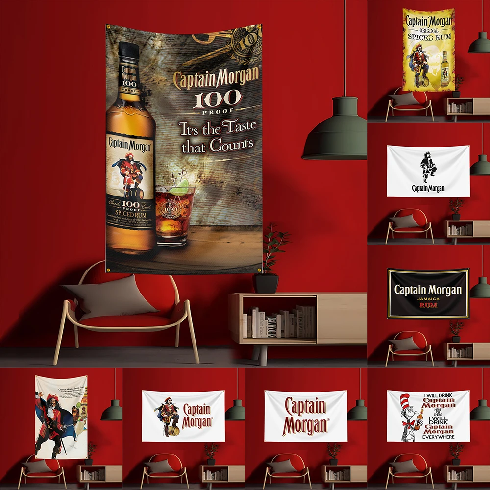 

90X150CM C-Captain Morgans rum Flag Polyester Printed Alcohol Wine Banner For Decorative garden beverage rum Beer Flag