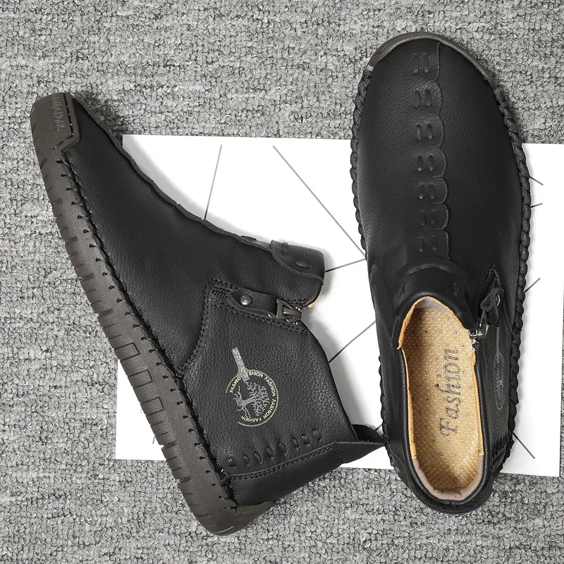 New men's fashion casual shoes outdoor versatile hiking leather shoes non-slip soft sole comfortable hand-stitched shoes