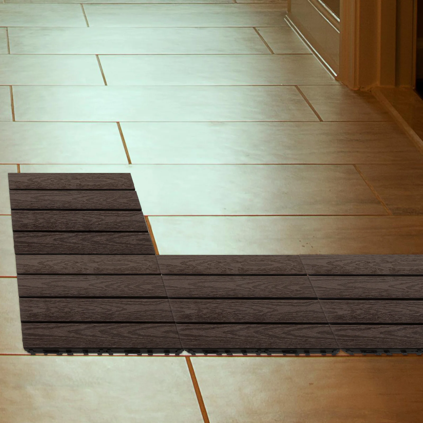 

Imitation Wood Flooring Slabs Interlocking Deck Tile PVC Anti Slip Mat Durable Balcony Garden Bathroom Home Decor Floor Tiles