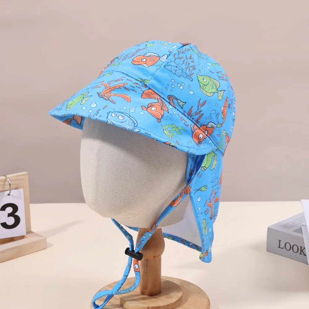 Cartoon Printed Bucket Hat Children Breathable Mesh Sun Protection Sun Caps Dinosaur Lion Fisherman Hats For Baby Kids 1-3 Years