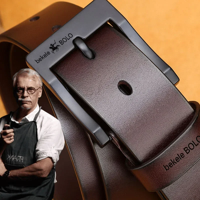 حزام جلد طبيعي للرجال جودة عالية سبيكة دبوس مشبك الجينز جلد البقر أحزمة عادية الأعمال كاوبوي حزام مصمم