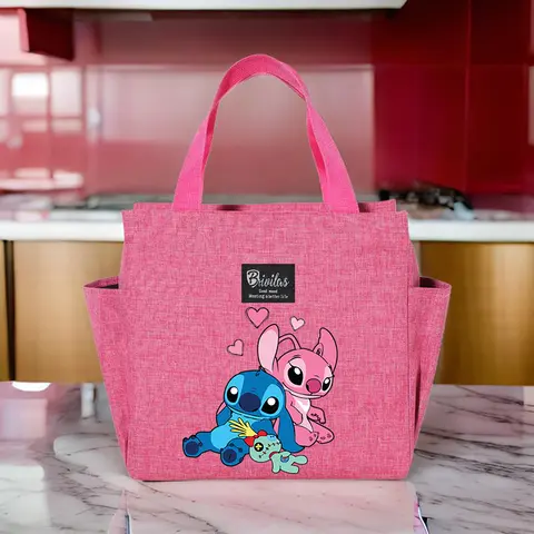 ถุงอาหารกลางวันหุ้มฉนวน Stitch - ผ้า Oxford กันน้ํา, อลูมิเนียมฟอยล์, กระเป๋าสี่เหลี่ยมแบบพกพาและนํากลับมาใช้ใหม่ได้สําหรับทํางาน, โรงเรียน, ปิกนิก