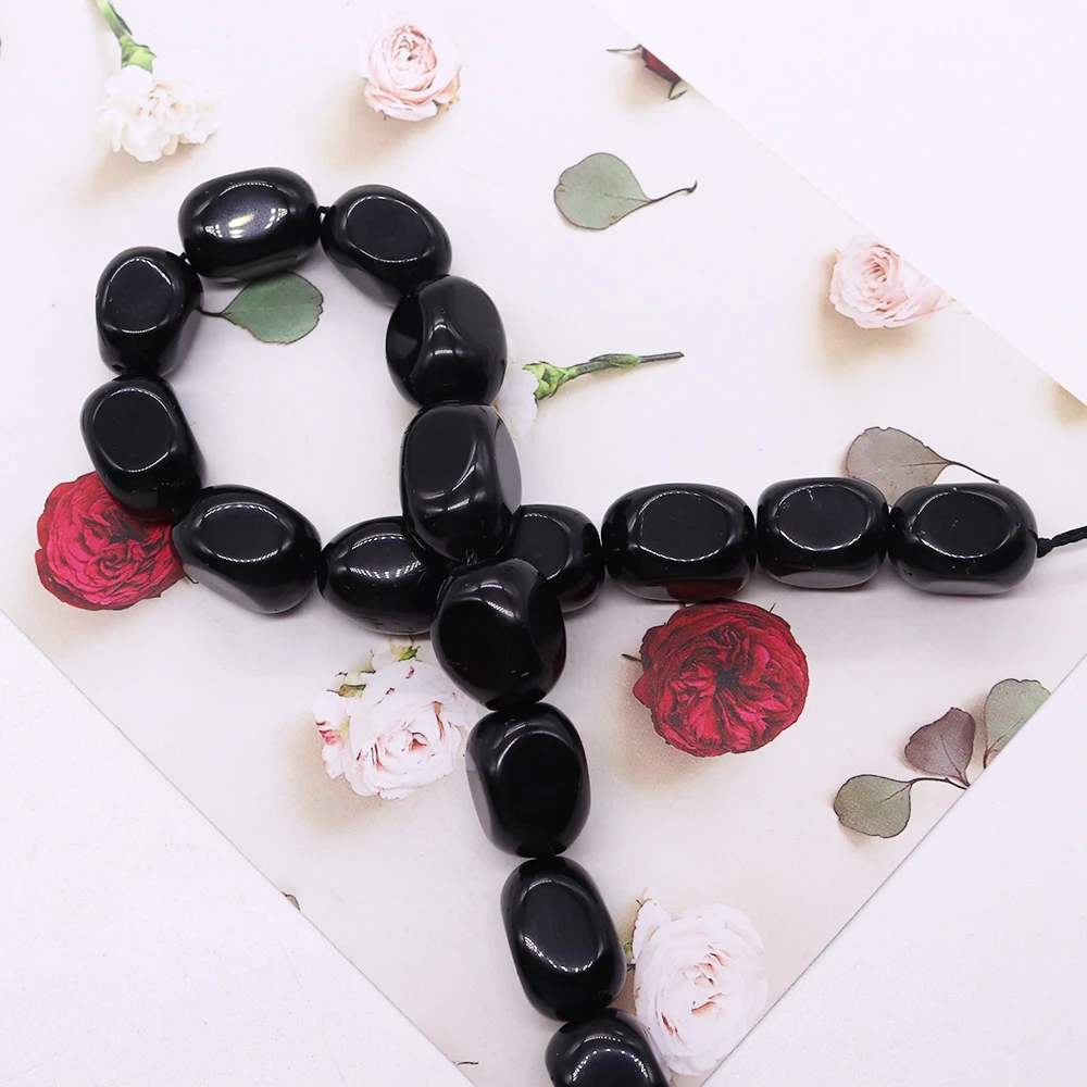 

Geometric Natural Black Obisidian Bead Polished Semi-Precious Stone Straight Hole Loose Bead For DIY Jewelry Components 12x18mm